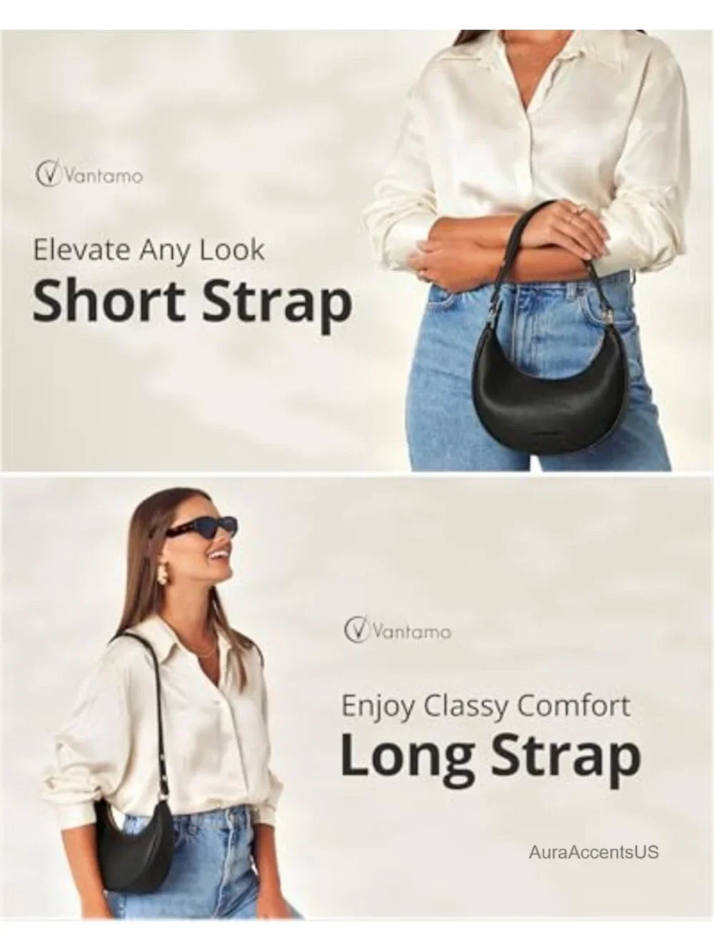 RFID Half Moon Clutch Crossbody Bag with Anti-Theft Clip